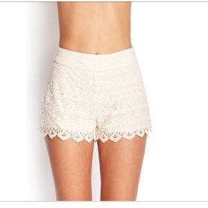 Forever 21 cream lace high-waisted shorts.